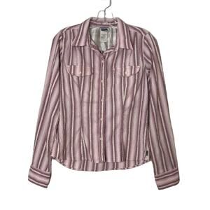 The North Face Outdoor Long Sleeve Button Up Striped Shirt Pink Purple Medium